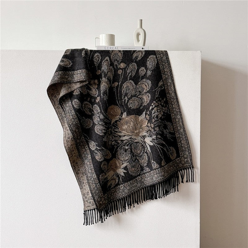 Fashionable Versatile Printed Tassel Warm Scarf
