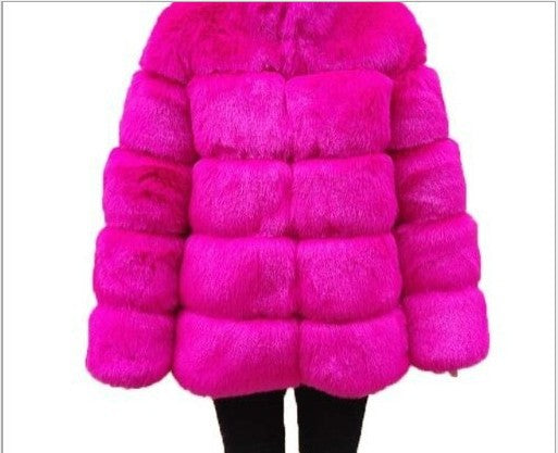 Winter Warm Artificial Fox Fur Overcoat for Women