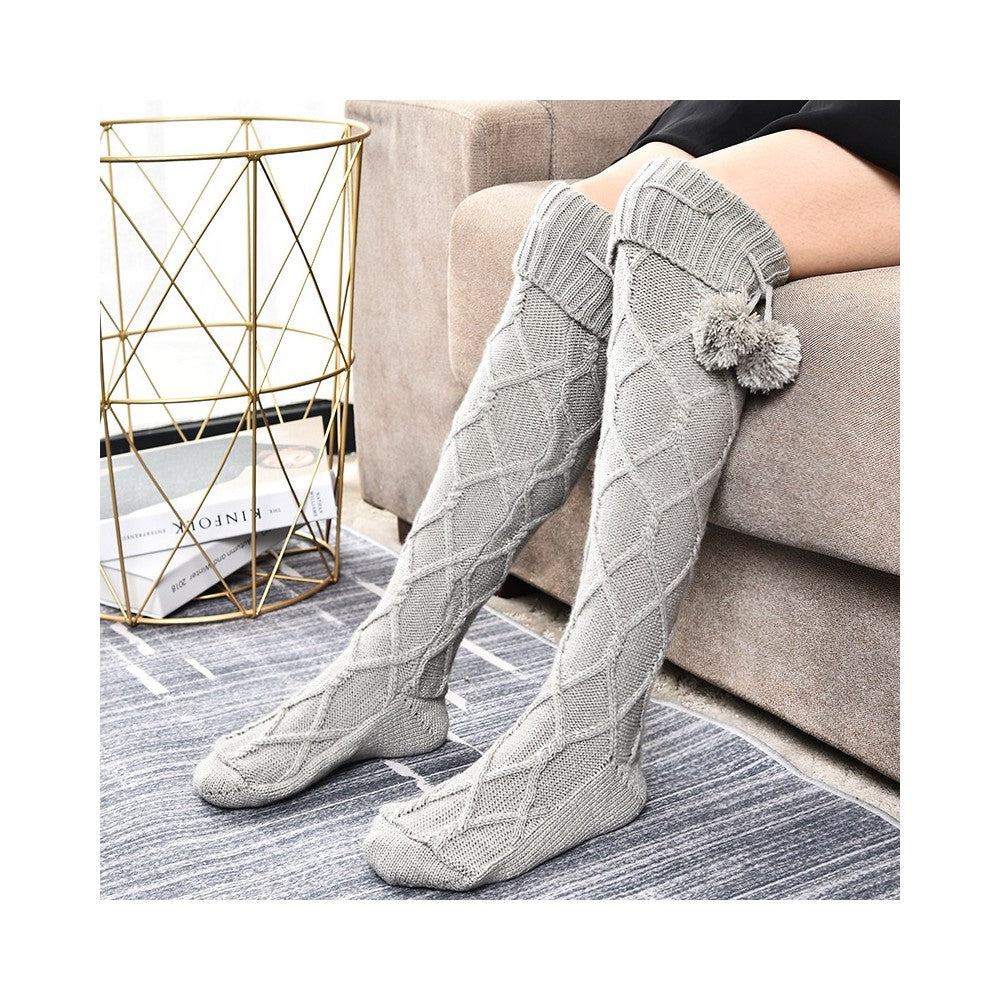 Solid Color Knee Over Stockings Knitted Socks