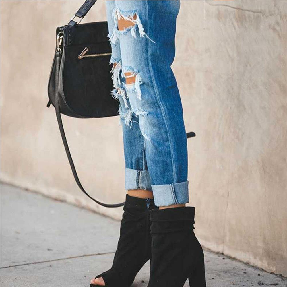 Women Broken Hole Long Jeans-STYLEGOING