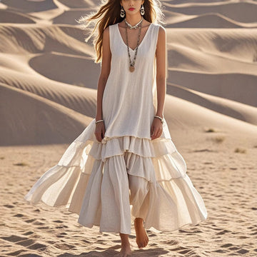 Spring Cotton Linen Sleeveless Maxi Dress