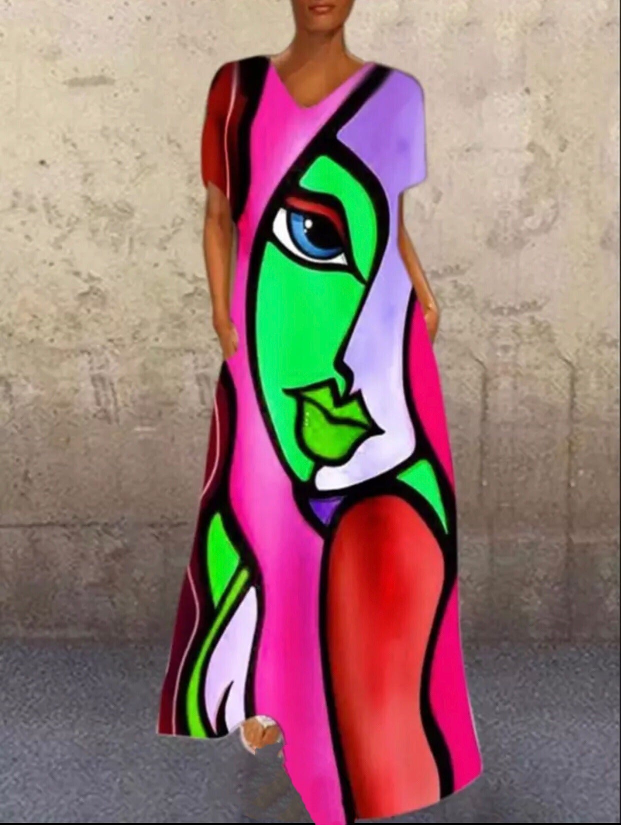 Summer Abstract Face Print Women Long Maxi Dresses