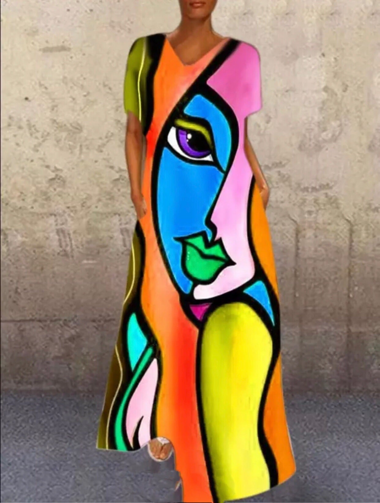 Summer Abstract Face Print Women Long Maxi Dresses