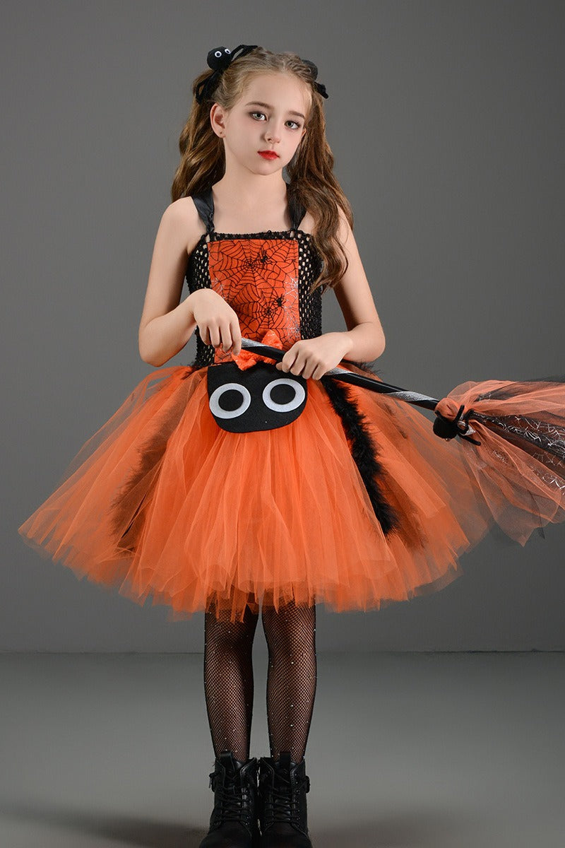 Spider Web Witch Dress Kid Halloween Costume