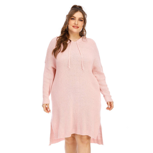 Pink Winter Long Sleeves Plus Sizes Sweater Dress-Plus Size Dresses-Free Shipping at meselling99