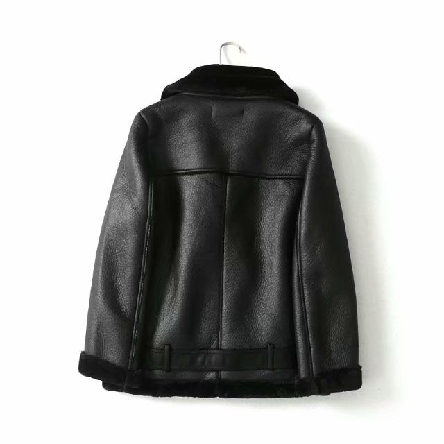 Fashion Winter Pu Leather with Fur Motorcycle Jacket Coats