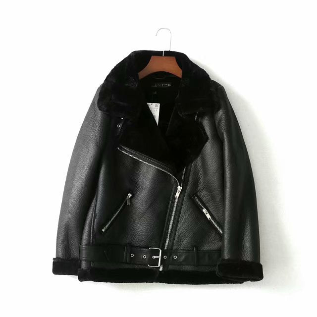 Fashion Winter Pu Leather with Fur Motorcycle Jacket Coats