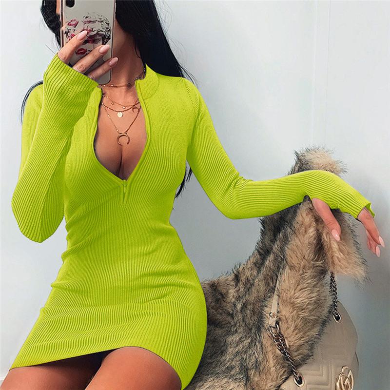 Plus Sizes Long Sleeves Women Zipper Sheath Mini Dresses-Sexy Dresses-Free Shipping at meselling99