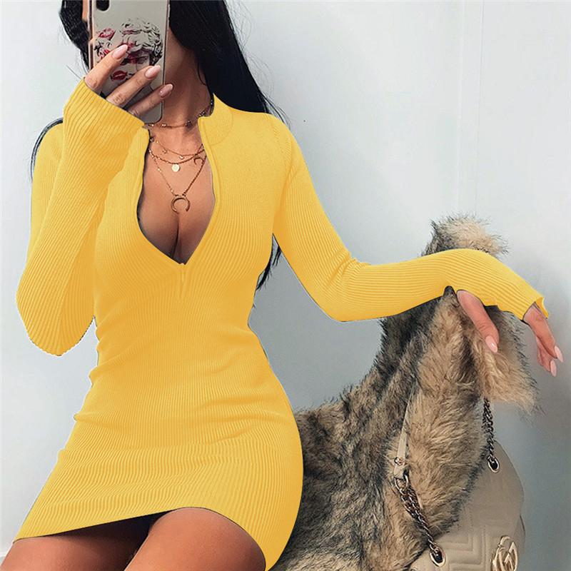 Plus Sizes Long Sleeves Women Zipper Sheath Mini Dresses-Sexy Dresses-Free Shipping at meselling99