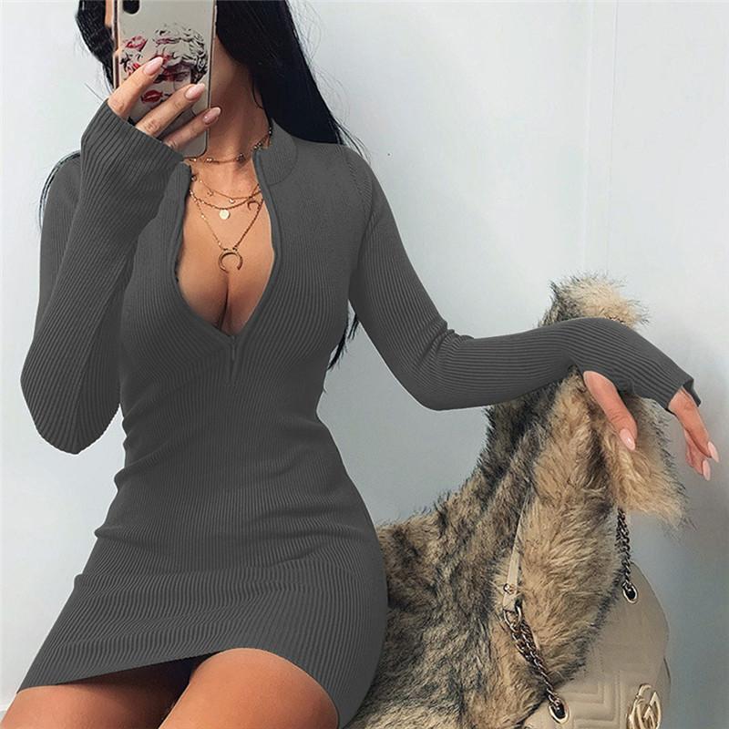 Plus Sizes Long Sleeves Women Zipper Sheath Mini Dresses-Sexy Dresses-Free Shipping at meselling99