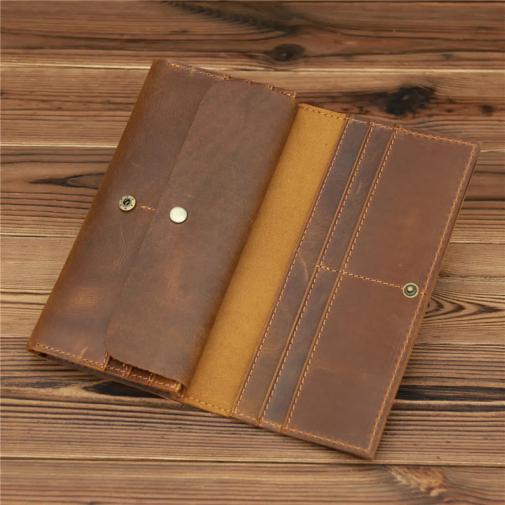 Men's Vintage Pull-Up Leather Long Wallet - Large Capacity Cowhide Clutch