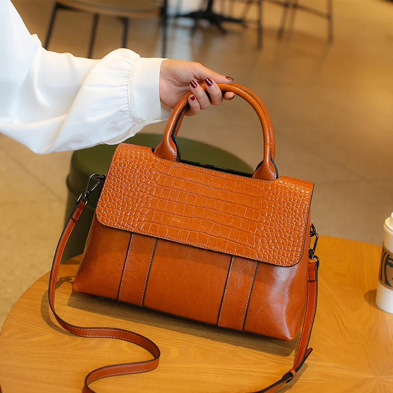 Women's Cowhide Leather Crossbody Bag - Retro Large Capacity Handbag