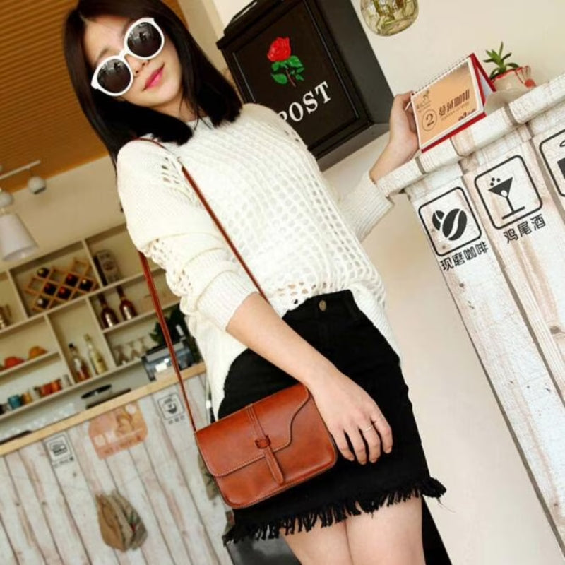 Vintage Leather Crossbody Shoulder Bag - Retro Minimalist Messenger Bags