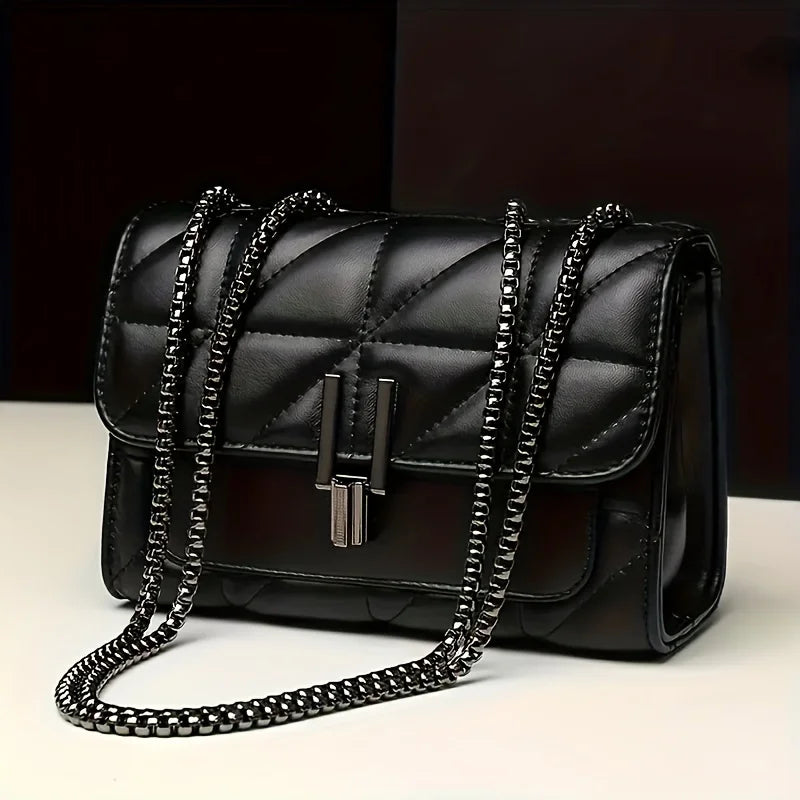 Elegant Black Mini Tartan Crossbody Bag - Adjustable Shoulder Strap Handbag