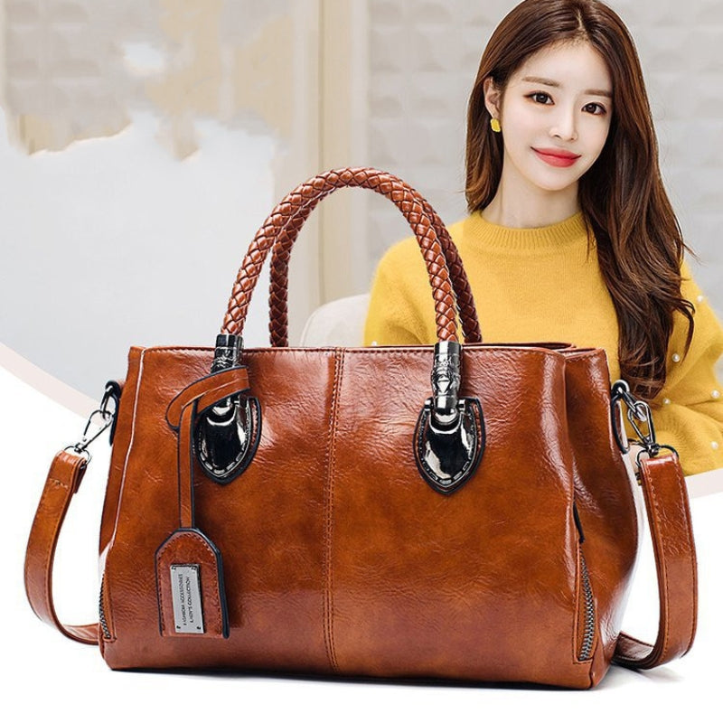 CrossBorder Trends Oil Wax Leather Messenger Bag - Vintage Women Stylish Handbag