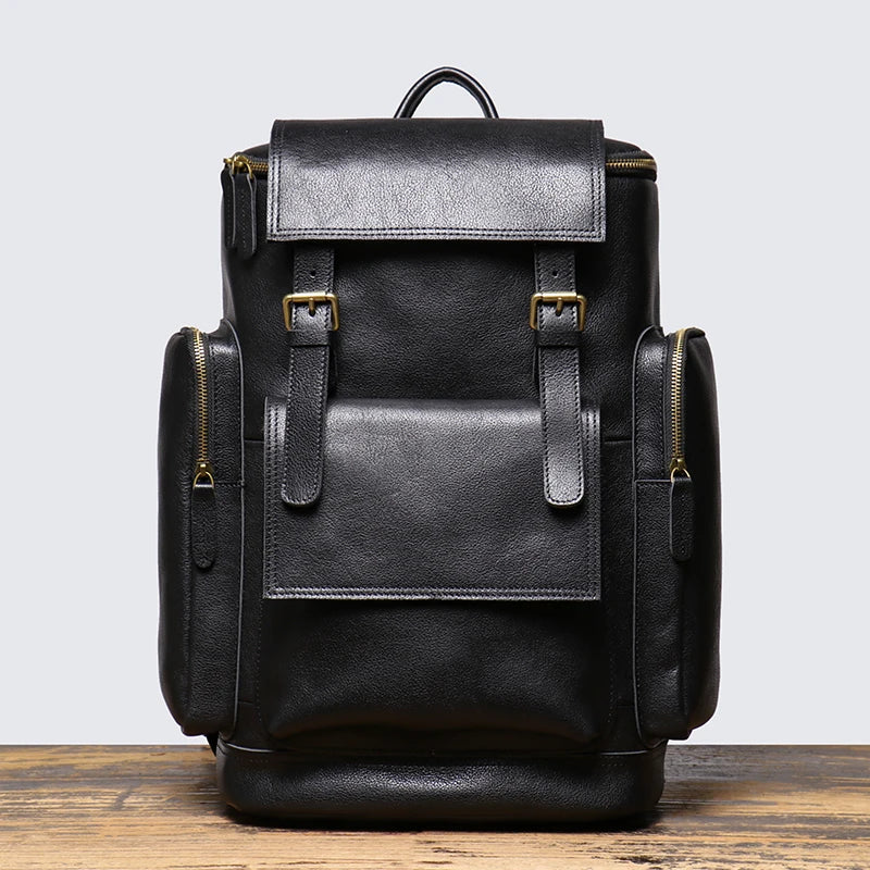 Cowhide Leather Backpack – High-Capacity Men’s Travel, Hiking & Laptop Satchel Bag