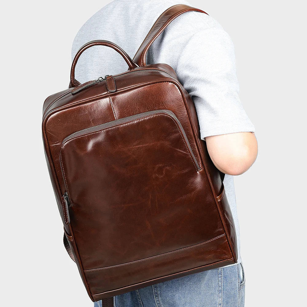 Large Capacity Waterproof Leather Laptop Backpack for Business & Travel