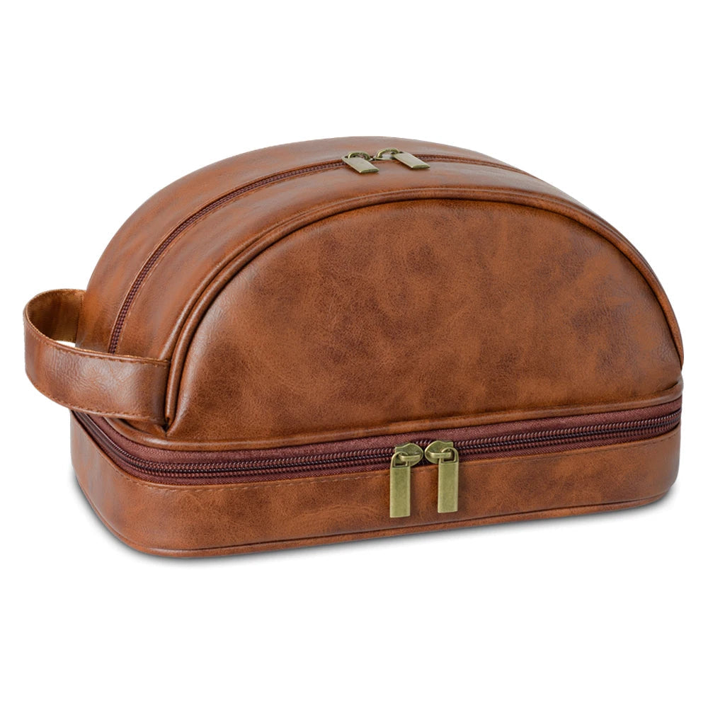 Men's Leather Waterproof Toiletry Bag - Large Capacity Storage Cosmetic Case