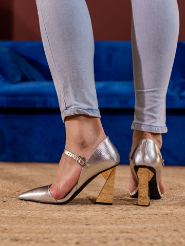Dreamscape Cro-Pattern Leather Heel Pump - Silver