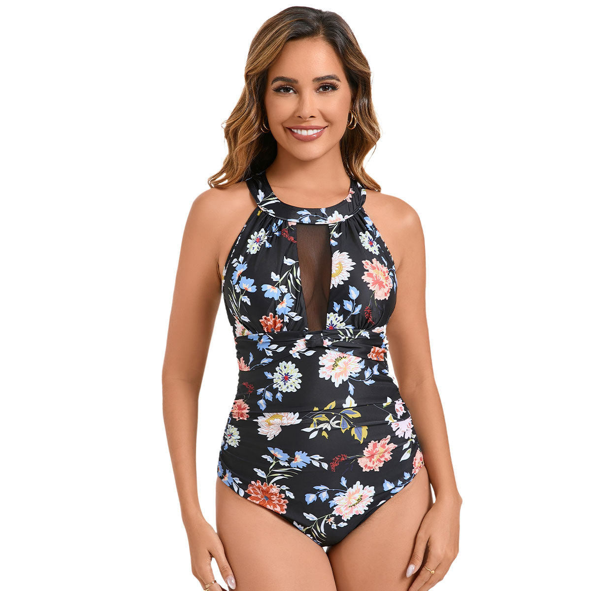 Floral One-Piece Swimsuit Halter Neck Backless Sexy