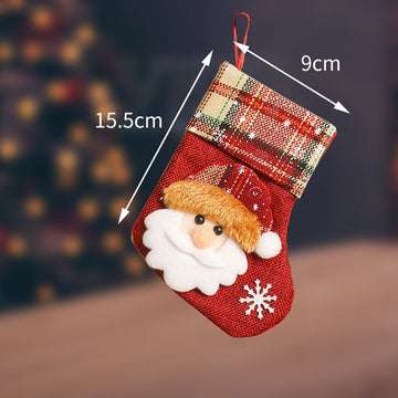 Contrast Color Plaid Cute Cartoon Christmas Socks Gift Bag