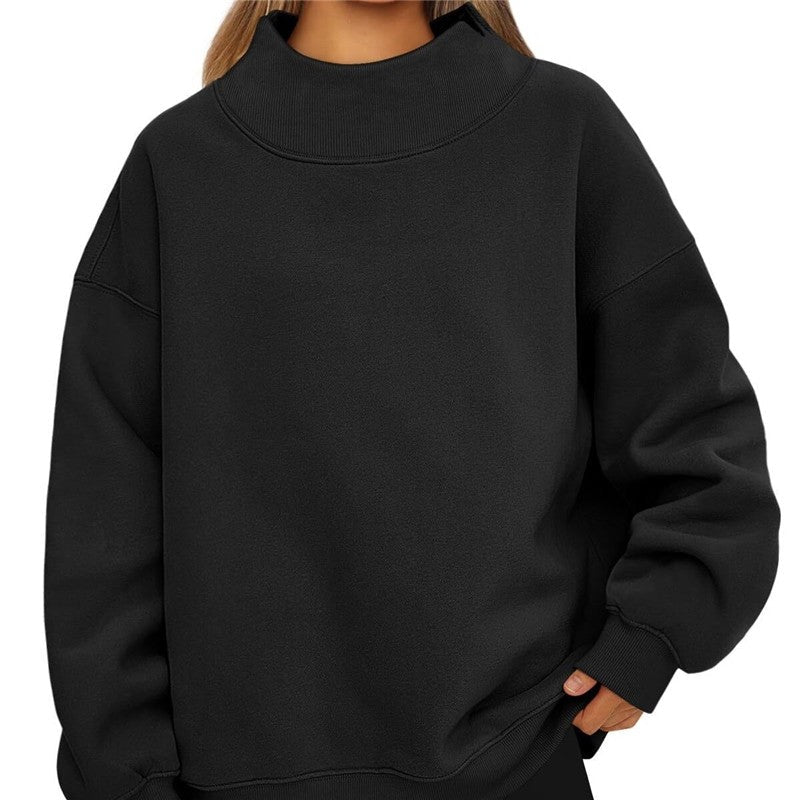 Solid Color High Neck Fleece/Non-Fleece Sweatshirt