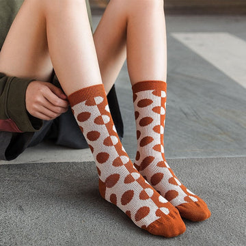 5 Pairs Mixed Color Polka Dots Long Casual Adults Socks