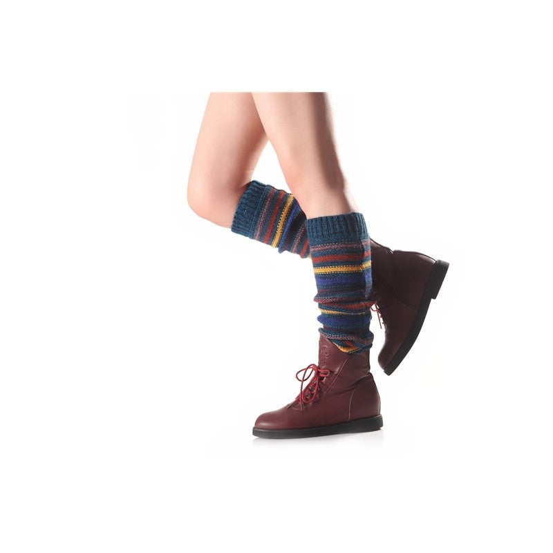 Color Block Striped Mid-Length Knitted Leg Warmers