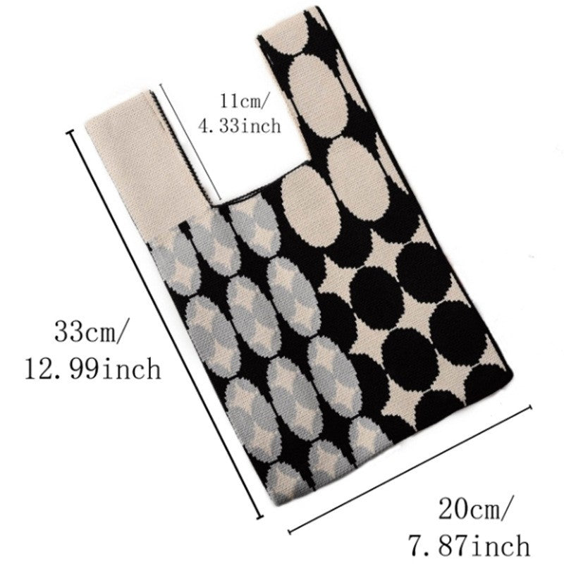 Contrast Color Knitted Handbag Reusable Bag