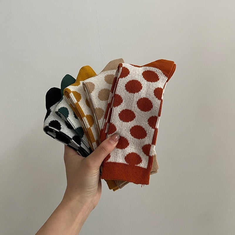 5 Pairs Mixed Color Polka Dots Long Casual Adults Socks