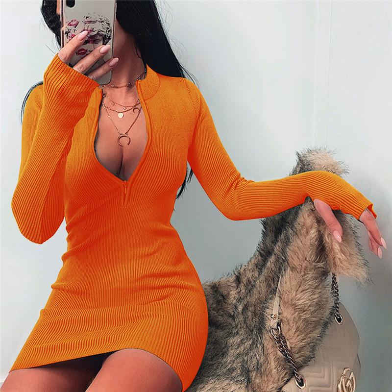 Plus Sizes Long Sleeves Women Zipper Sheath Mini Dresses-Sexy Dresses-Free Shipping at meselling99