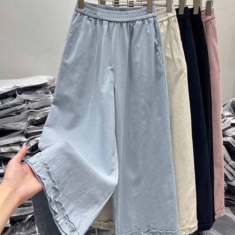 Women's  Spring Summer Cotton High Waist Wide Leg Pants