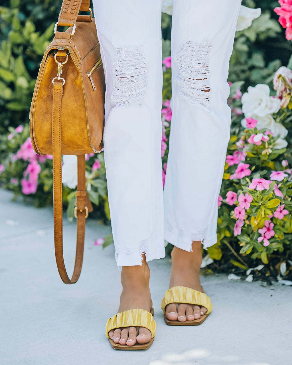 Mila Ruched Square Toe Sandal - Lemon