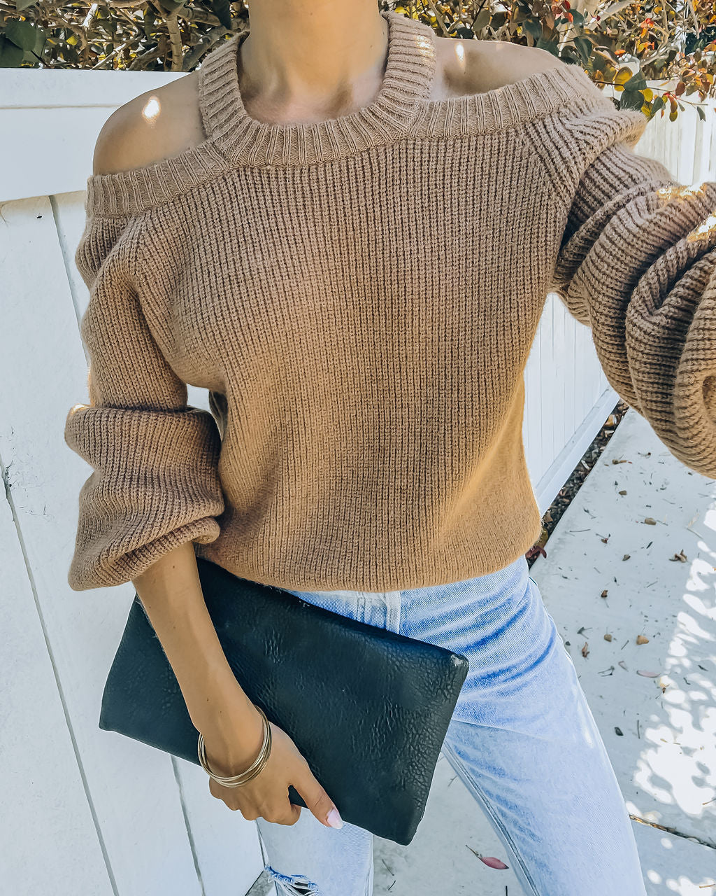 Malia Cold Shoulder Knit Sweater - Camel