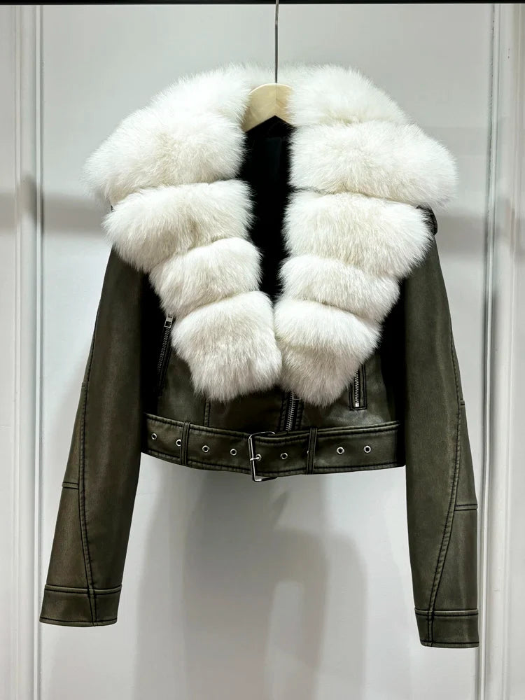 Women PU Faxur Fur Winter Jacket Outerwear