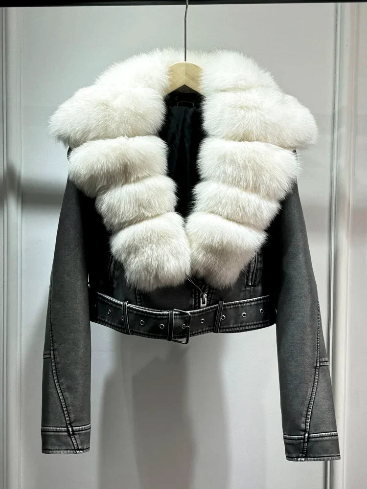 Women PU Faxur Fur Winter Jacket Outerwear
