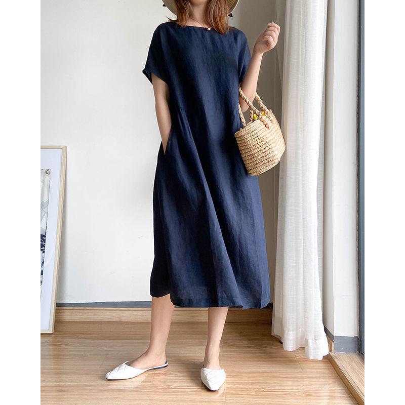 Women Loose Cozy Plus Sizes Midi Dresses-Casual Dresses-Dark Blue-M-Free Shipping at meselling99