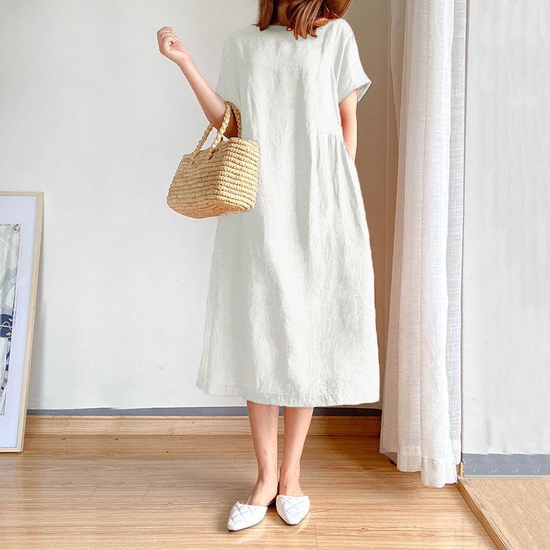 Women Loose Cozy Plus Sizes Midi Dresses-Casual Dresses-White-M-Free Shipping at meselling99