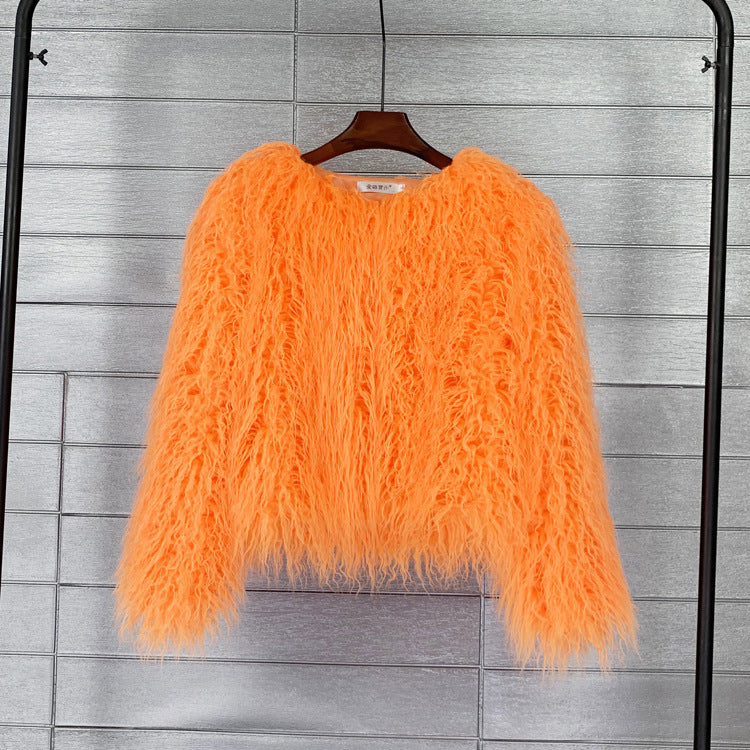 Faux Fur Cropped Wool Blend Jacket for Women