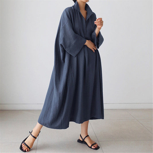 Vintage Linen Plus Sizes Batwing Long Cozy Shirts Dresses-Dresses-Free Shipping at meselling99