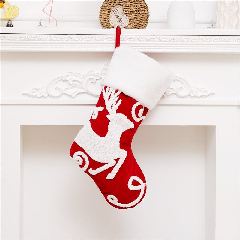 Large Embroidered Snowflake Elk Socks Gift Bag Christmas Decoration