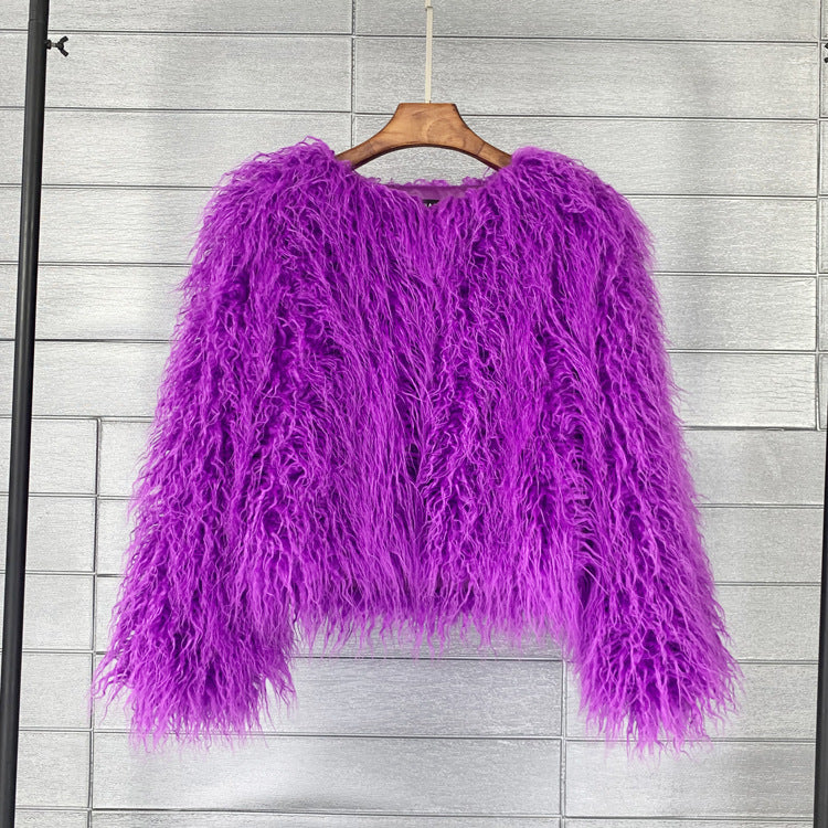 Faux Fur Cropped Wool Blend Jacket for Women