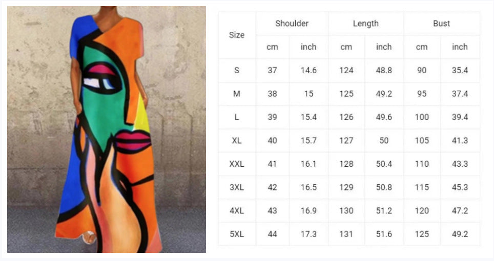 Summer Abstract Face Print Women Long Maxi Dresses