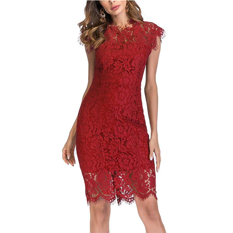 Sexy Lace Sleeveless Bodycon Sheathe Mini Dresses-Dresses-Red-S-Free Shipping at meselling99