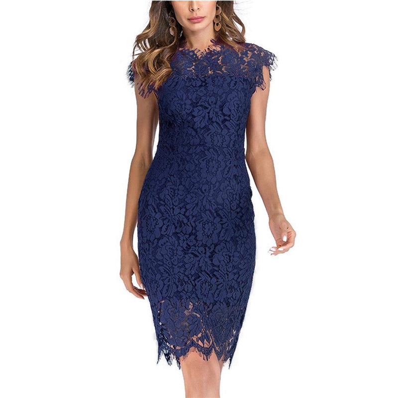 Sexy Lace Sleeveless Bodycon Sheathe Mini Dresses-Dresses-Navy Blue-S-Free Shipping at meselling99