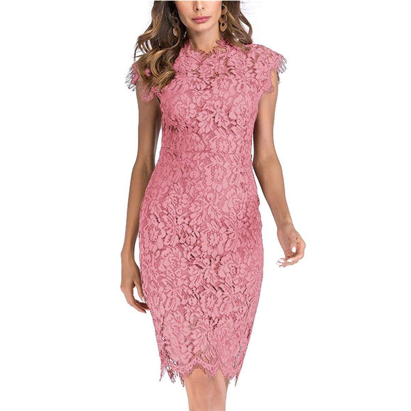 Sexy Lace Sleeveless Bodycon Sheathe Mini Dresses-Dresses-Pink-S-Free Shipping at meselling99