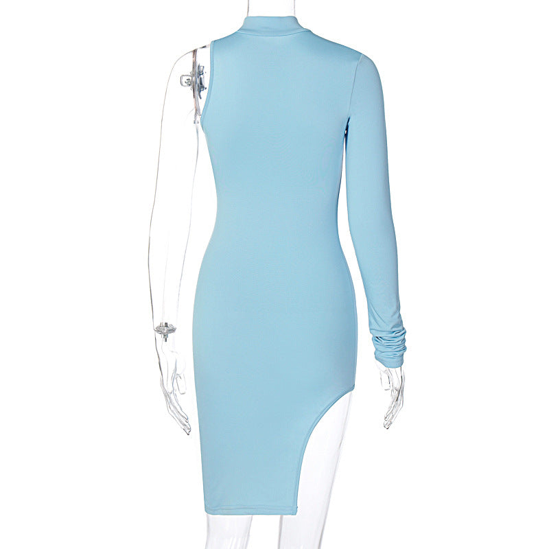 Sexy High Neck One Shoulder Mini Dresses-Dresses-Free Shipping at meselling99