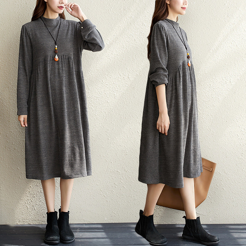Elegant Women Long Sleeves Round Neck Fall Dresses-Fall Dresses-Gray-M-Free Shipping at meselling99