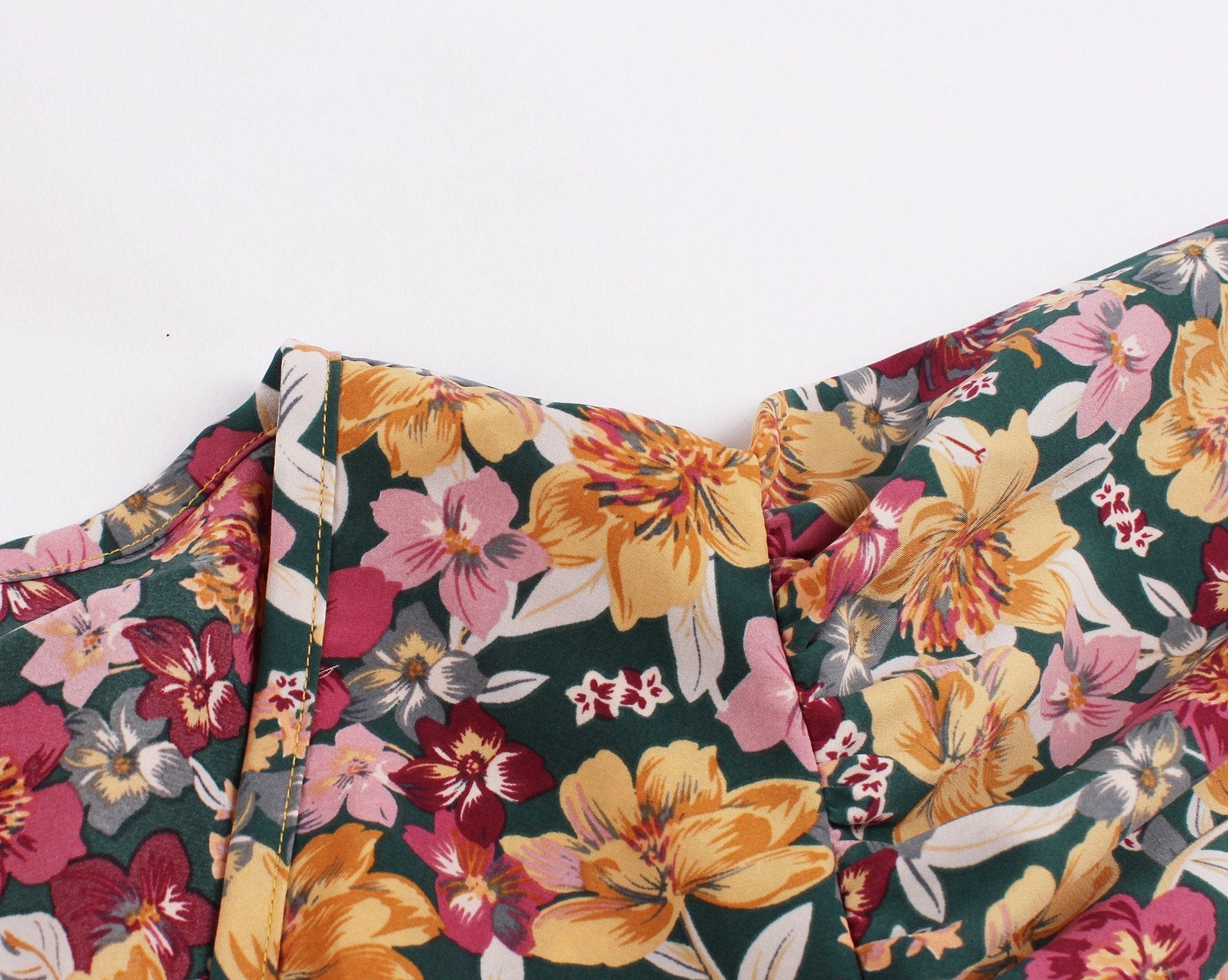 Vintage V Neck Little Flowers Short Sleeves Long Dress-Vintage Dresses-Free Shipping at meselling99