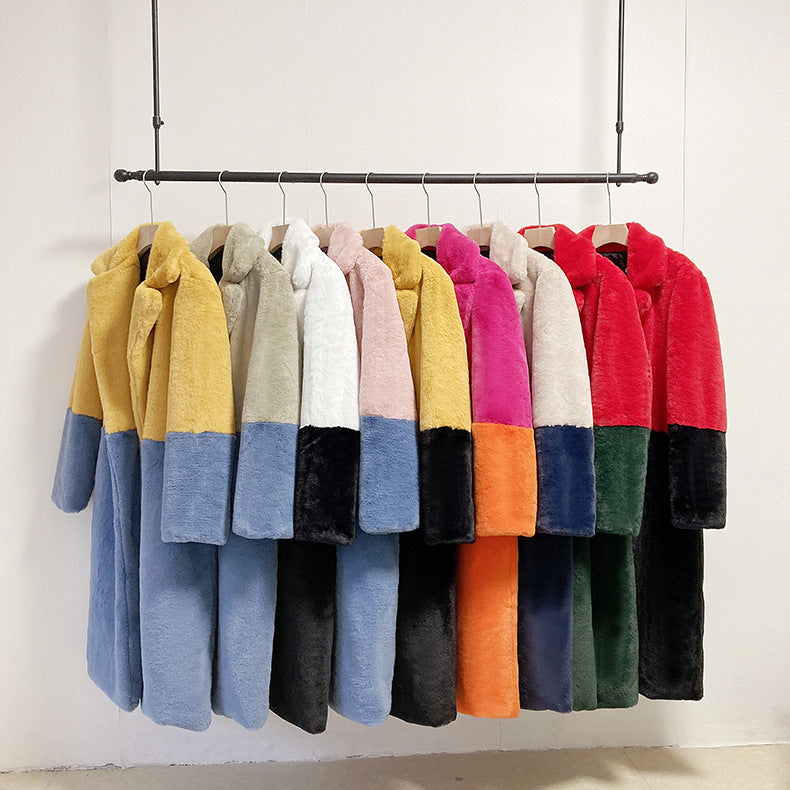 Women Winter Long Plus-Size Faux Rabbit Fur Coat